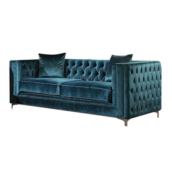 Gillian Loveseat w/2 Pillows, Dark Teal Velvet (52791)