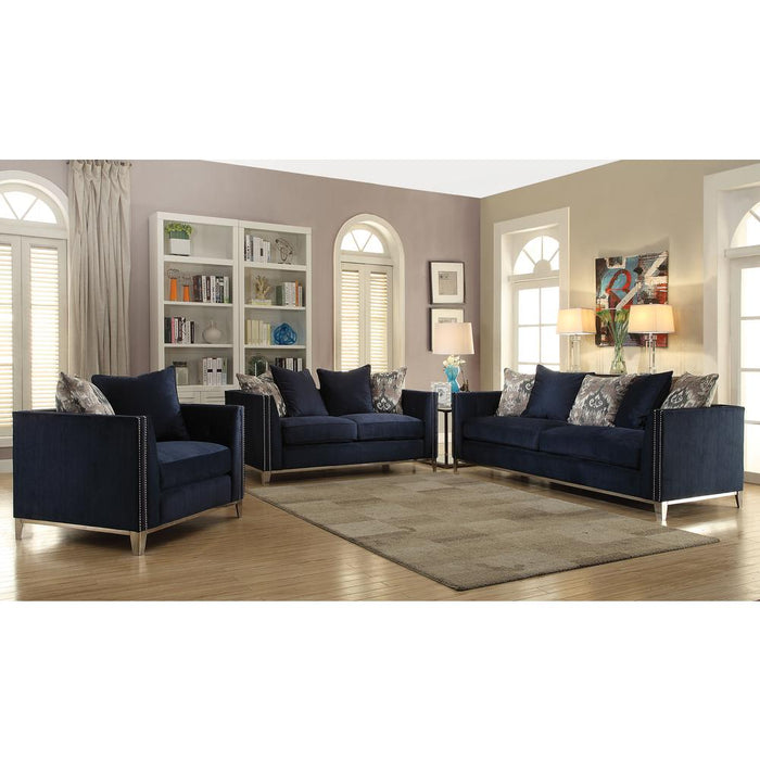 Sofa (w/5 Pillows), Blue Fabric 52830