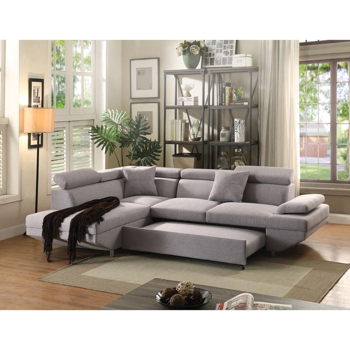 ACME Jemima Sectional Sofa w/Sleeper, Gray Fabric (1Set/2Ctn)