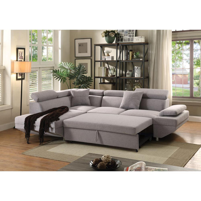 ACME Jemima Sectional Sofa w/Sleeper, Gray Fabric (1Set/2Ctn)