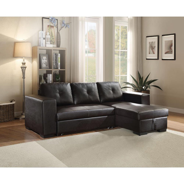 ACME Lloyd Sectional Sofa w/Sleeper, Black PU (1Set/2Ctn)