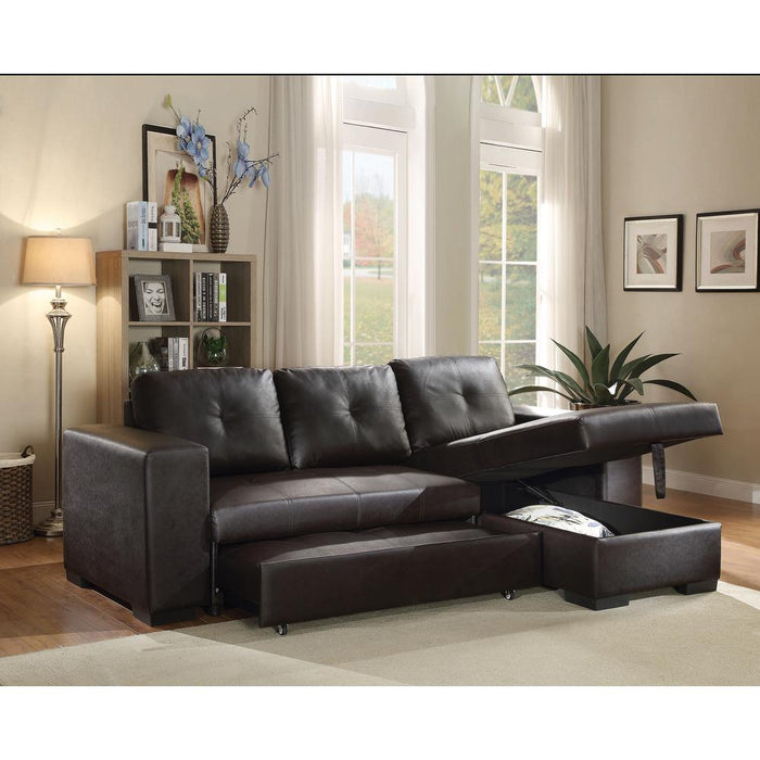 ACME Lloyd Sectional Sofa w/Sleeper, Black PU (1Set/2Ctn)