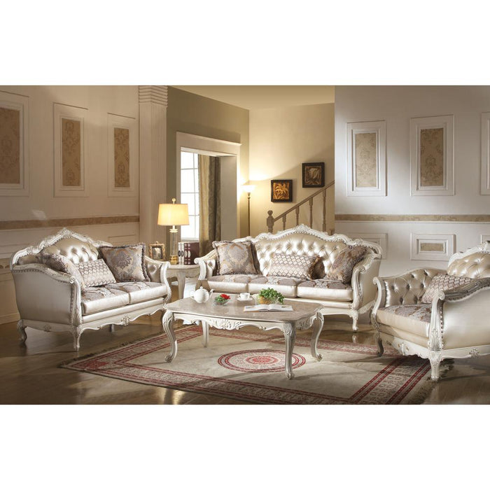 Loveseat (w/3 Pillows), Rose Gold PU/Fabric & Pearl White 53541