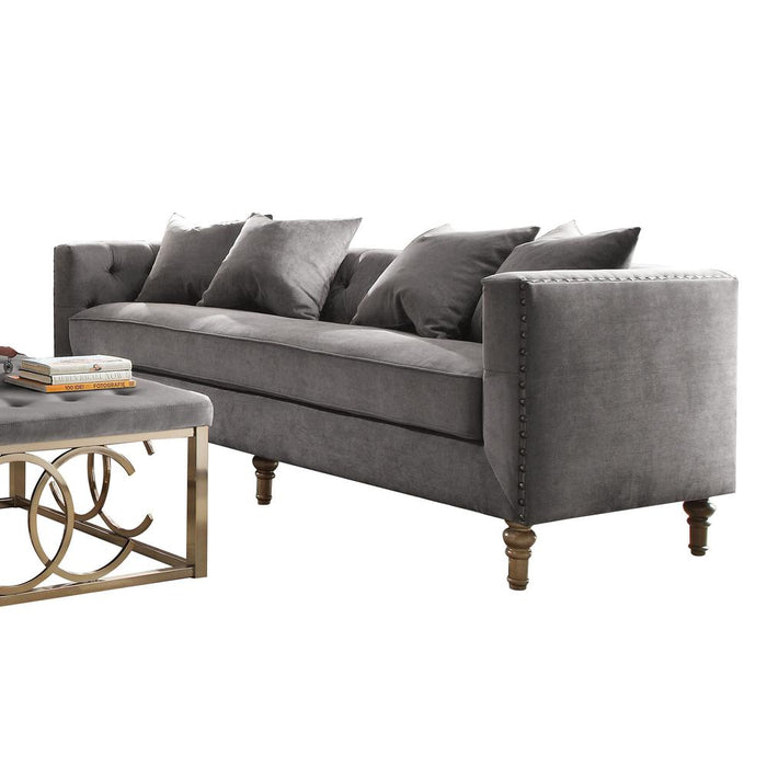 Sidonia Sofa w/4 Pillows, Gray Velvet