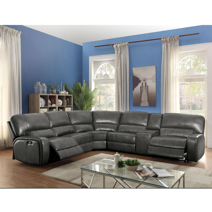 ACME Saul Sectional Sofa (Power Motion/USB Dock), Gray Leather-Aire (1Set/6Ctn)