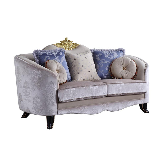 Sheridan Loveseat w/5 Pillows, Cream Fabric  (53946)