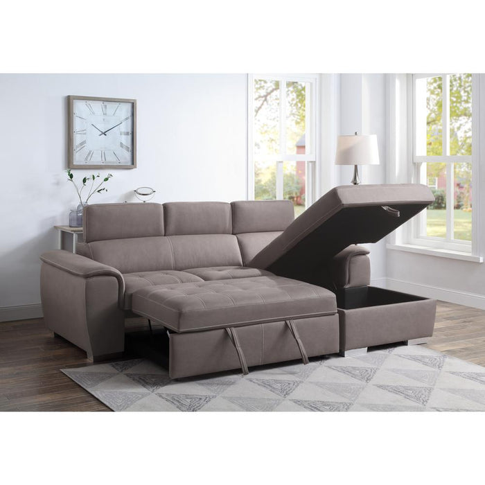 ACME Haruko Storage Sleeper Sectional Sofa, Light Brown Fabric