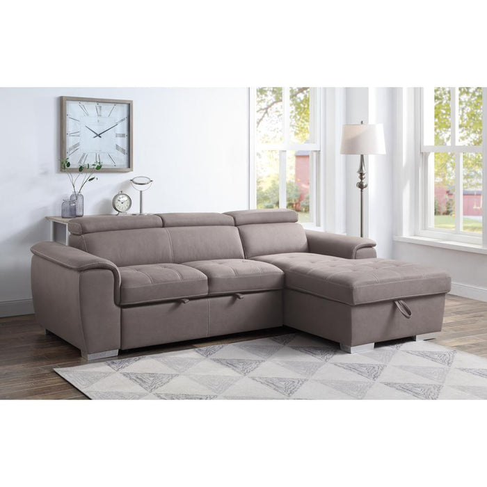 ACME Haruko Storage Sleeper Sectional Sofa, Light Brown Fabric