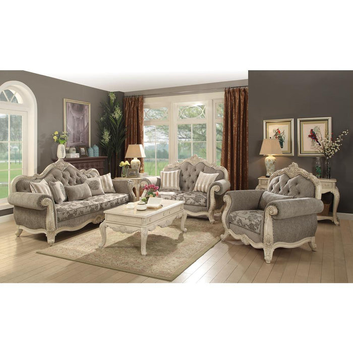 Sofa (w/5 Pillows), Gray Fabric & Antique White 56020