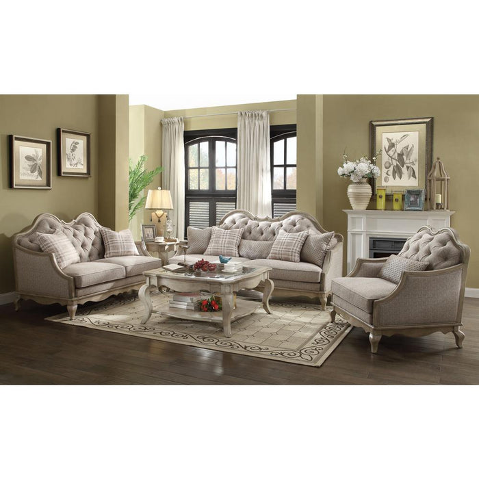 Loveseat (w/2 Pillows), Beige Fabric & Antique Taupe 56051