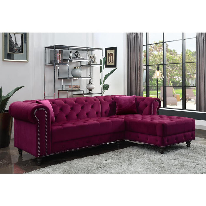 ACME Adnelis Sectional Sofa w/2 Pillows, Red Velvet