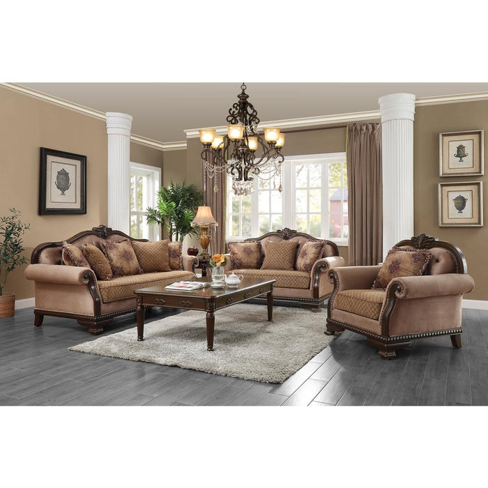 Chateau De Ville Sofa w/5 Pillows, Fabric & Espresso Finish (58265)