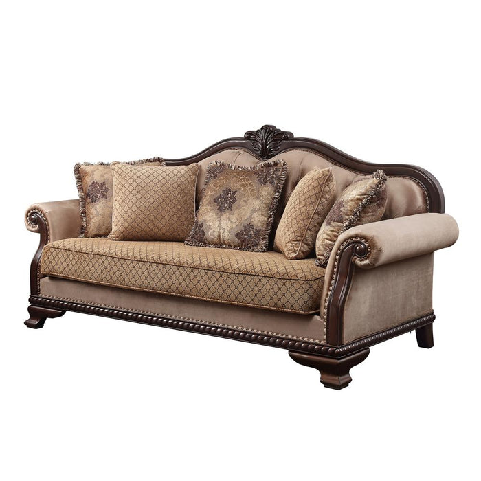 Chateau De Ville Sofa w/5 Pillows, Fabric & Espresso Finish (58265)