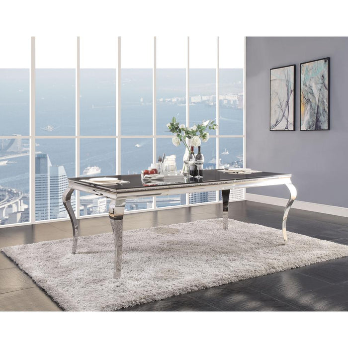 Cyrene Dining Table w/Double Pedestal, Stainless Steel & Clear Glass (1Set/3Ctn)