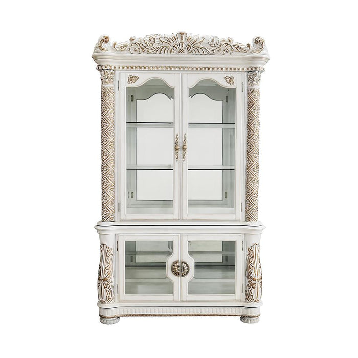 Vendome Curio Cabinet with 2 Glass Doors in Antique Pearl Finish