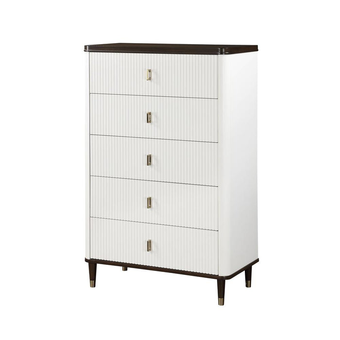 Carena Wooden 5-Drawer Chest in White and Brown