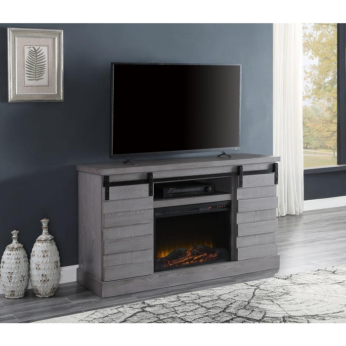 ACME Amrita TV Stand w/Fireplace, Gray Oak