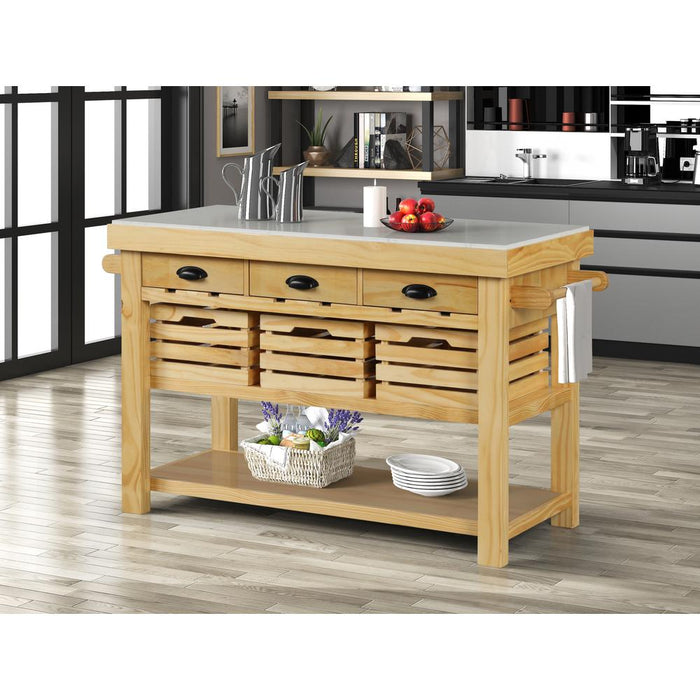 ACME Grovaam Kitchen Island, Marble & Natural Finish