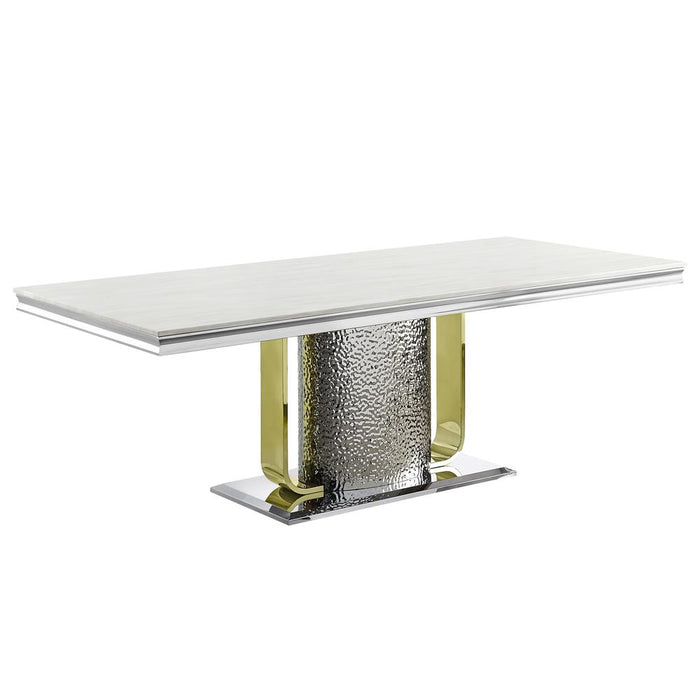 Furniture Fadri Rectangular Stainless Steel Dining Table in Silver/Gold