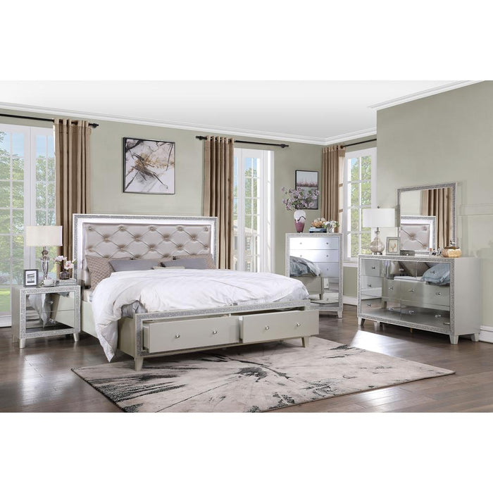 ACME Sliverfluff Queen Bed w/Storage, PU & Champagne Finish