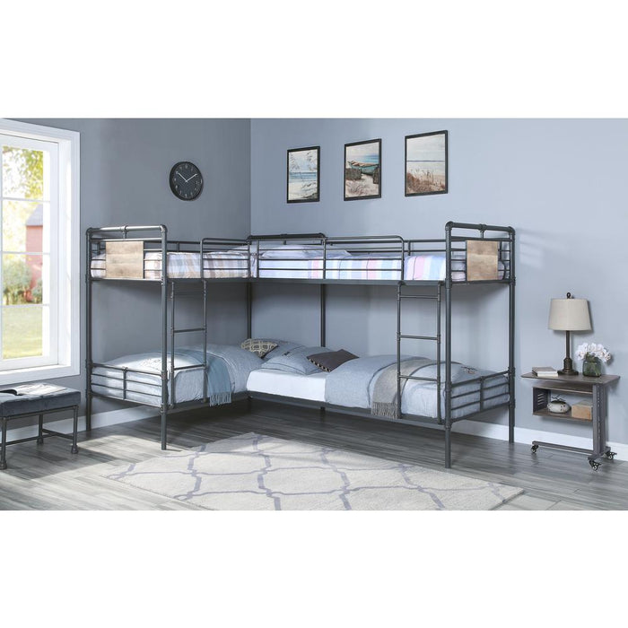 Twin/Twin L Shape Bunk Bed, Sandy Black, Dark Bronze Hand