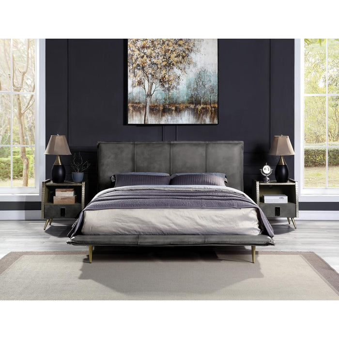 ACME Metis Queen Bed, Gray Top Grain Leather