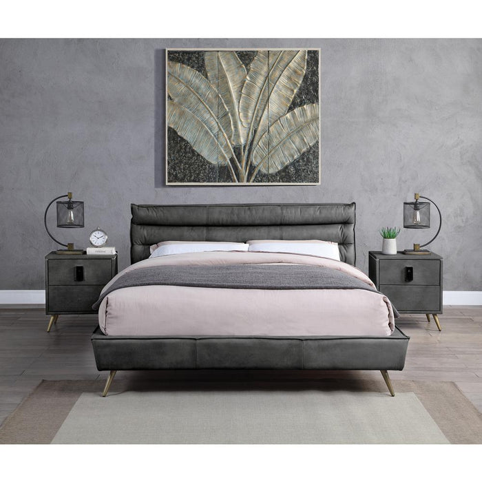 ACME Doris Queen Bed, Gray Top Grain Leather