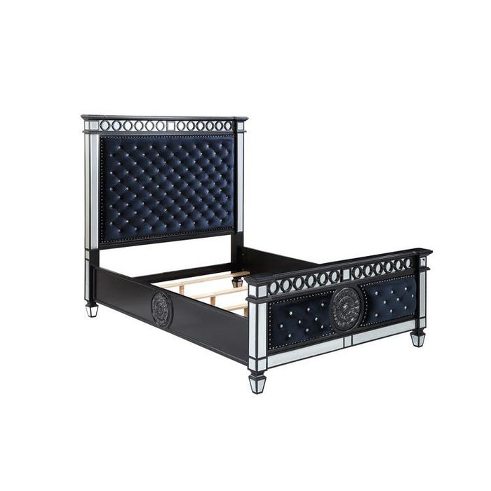 Varian II Mirrored, Dark Navy Velvet & Black & Sliver Finish E. King Bed - HB