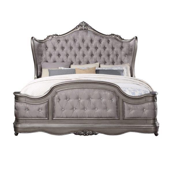 Ausonia Velvet & Antique Platinum Finish Queen Bed