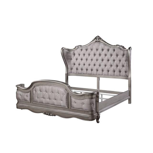 Ausonia Velvet & Antique Platinum Finish Queen Bed