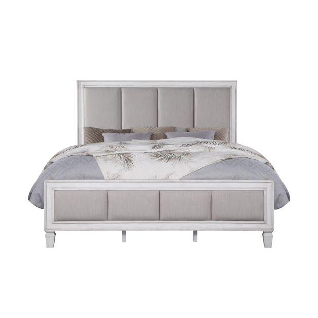 Katia Light Gray Linen, Rustic Gray & Weathered White Finish Queen Bed