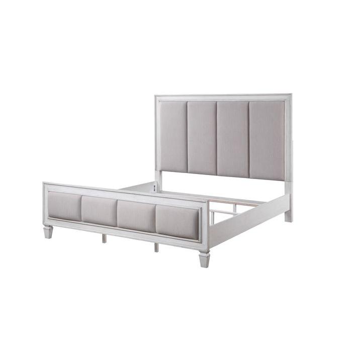 Katia Light Gray Linen, Rustic Gray & Weathered White Finish Queen Bed