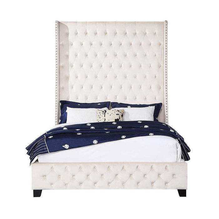 Fabrice Beige Velvet Queen Bed