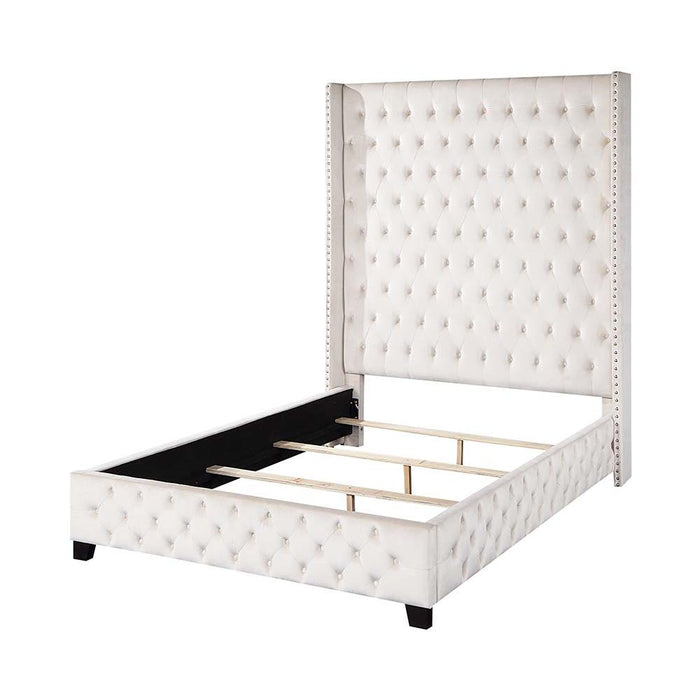 Fabrice Beige Velvet Queen Bed