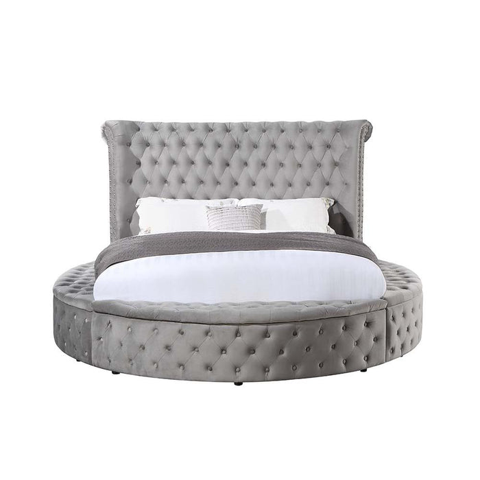 Gaiva Gray Velvet Queen Bed w/Storage