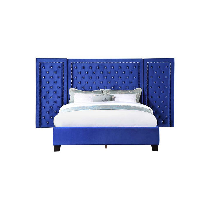 Damazy Blue Velvet Queen Bed