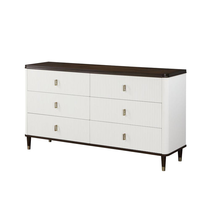 Carena Wooden 6-Drawer Dresser with Jewelry Tray in White and Brown