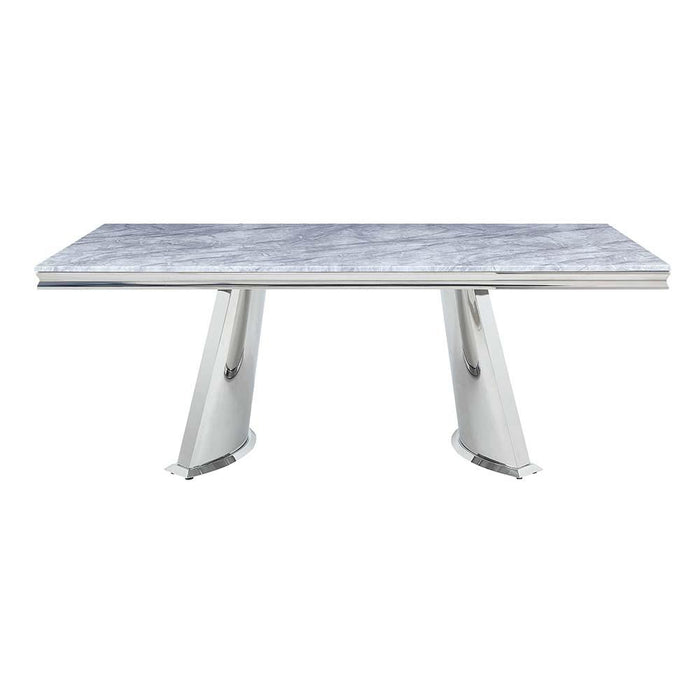 Destry Faux Marble Top & Mirrored Silver Finish Dining Table