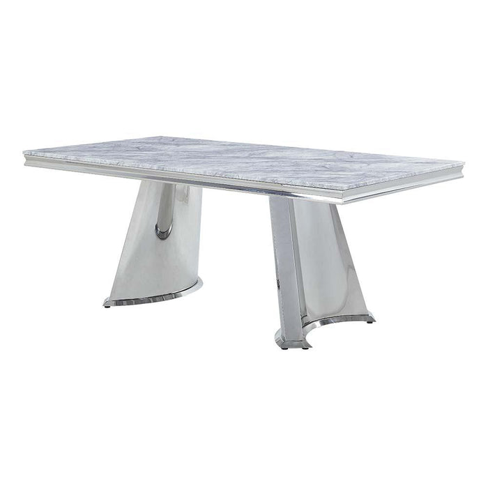 Destry Faux Marble Top & Mirrored Silver Finish Dining Table