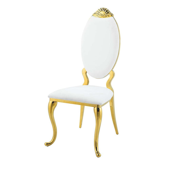 Fallon White PU & Mirroed Gold Finish Side Chair(Set-2)