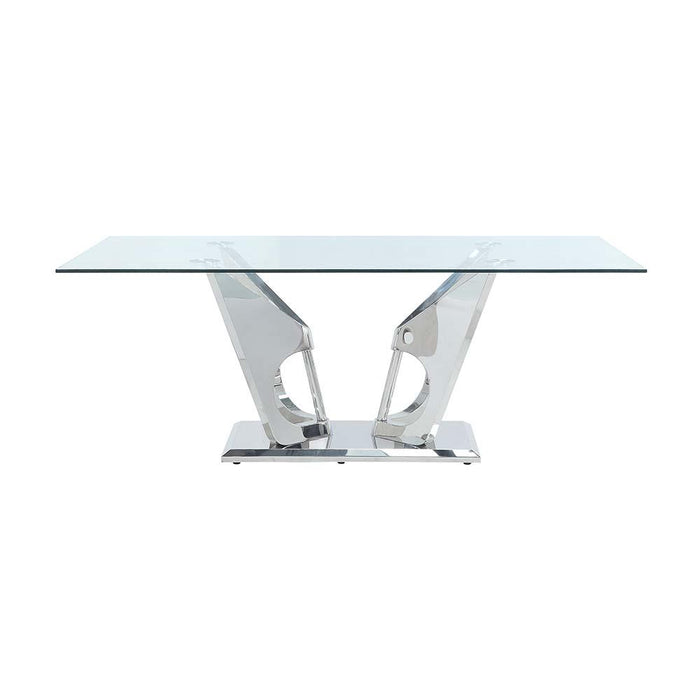 Azriel Clear Glass & Mirrored Silver Finish Dining Table