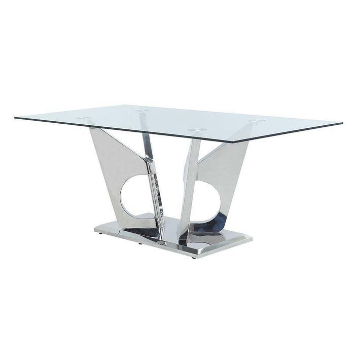 Azriel Clear Glass & Mirrored Silver Finish Dining Table