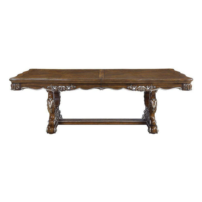 Latisha Antique Oak Finish Dining Table w/Double Pedestal