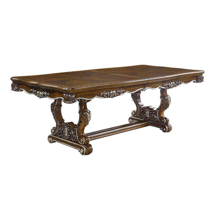 Latisha Antique Oak Finish Dining Table w/Double Pedestal