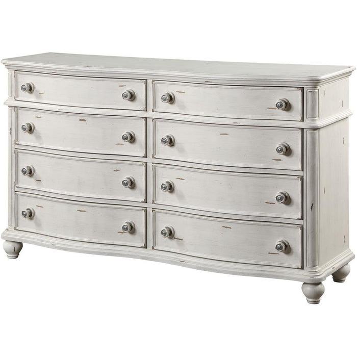 Jaqueline 8-Drawer Wooden Dresser in Light Gray and Antique White