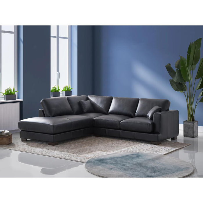 Geralyn Wooden Leather Sectional Sofa with 2 Pillows in Black