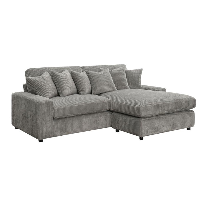 Furniture Tavia Corduroy Fabric L-Shaped Sectional with 6 Pillows in Gray