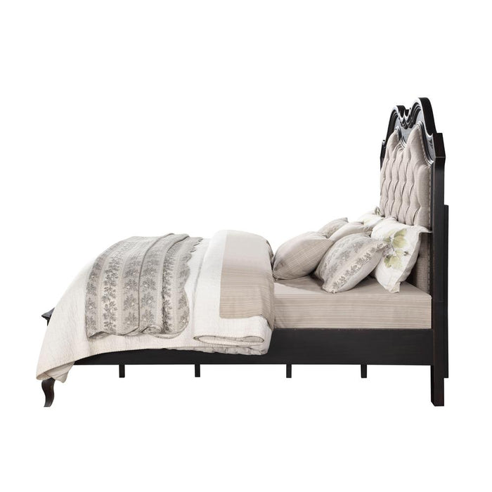 Chelmsford Tufted Fabric & Wood California King Bed in Beige/Antique Black