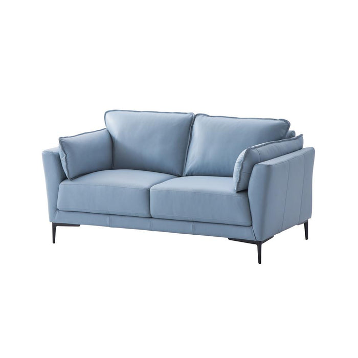 Mesut Leather Upholstered Loveseat in Light Blue and Black