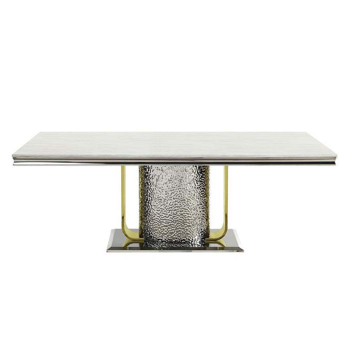 Furniture Fadri Rectangular Stainless Steel Dining Table in Silver/Gold